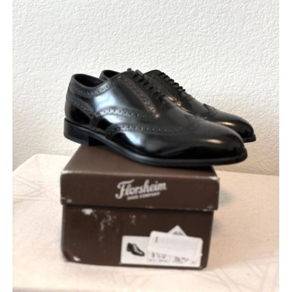 Florsheim Lexington Men's Black Wing-Tip Leather Oxford Shoes Size 9.5D